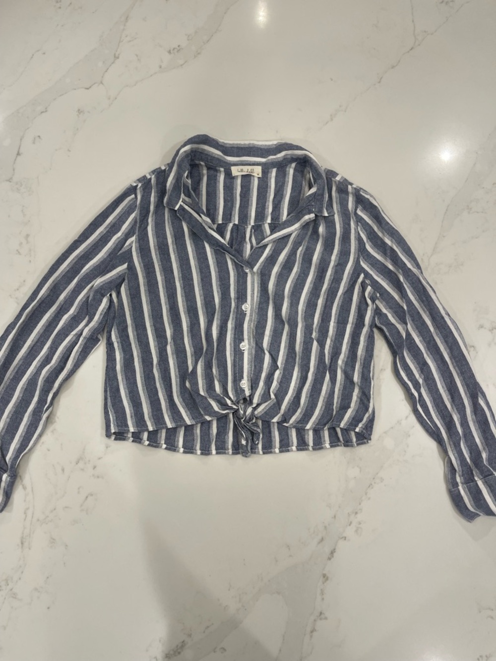 Like NEW! Bella Dahl Striped Button-Front Tie Hem Top - Blue & White - Picture 2 of 16